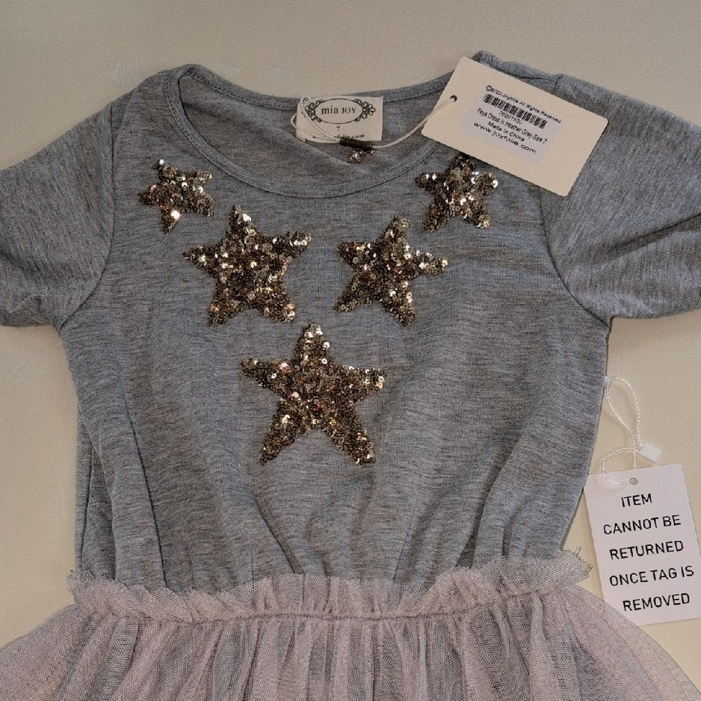 Mia Joy Girls Gray Star Tee with Light Pink Tulle Skirt Dress Size 7 - Picture 3 of 8